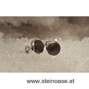 Ohrstecker Edel-Schungit mit Silberfassung, Natur, 10mm